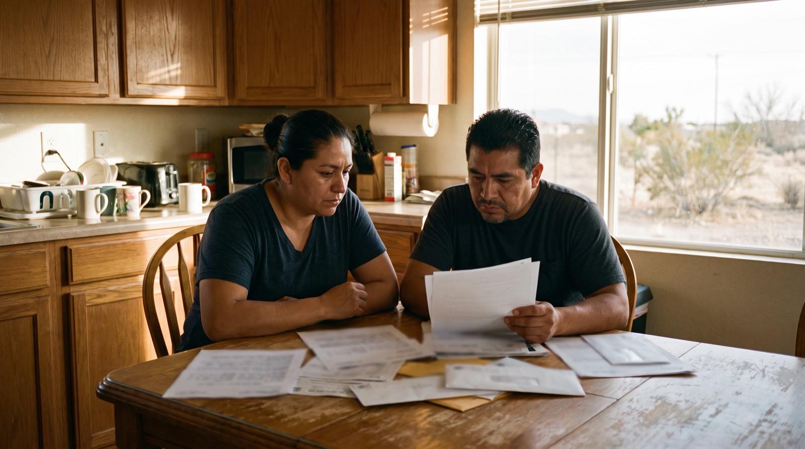 An El Paso homeowner at a kitchen table reviewing a mortgage statement.